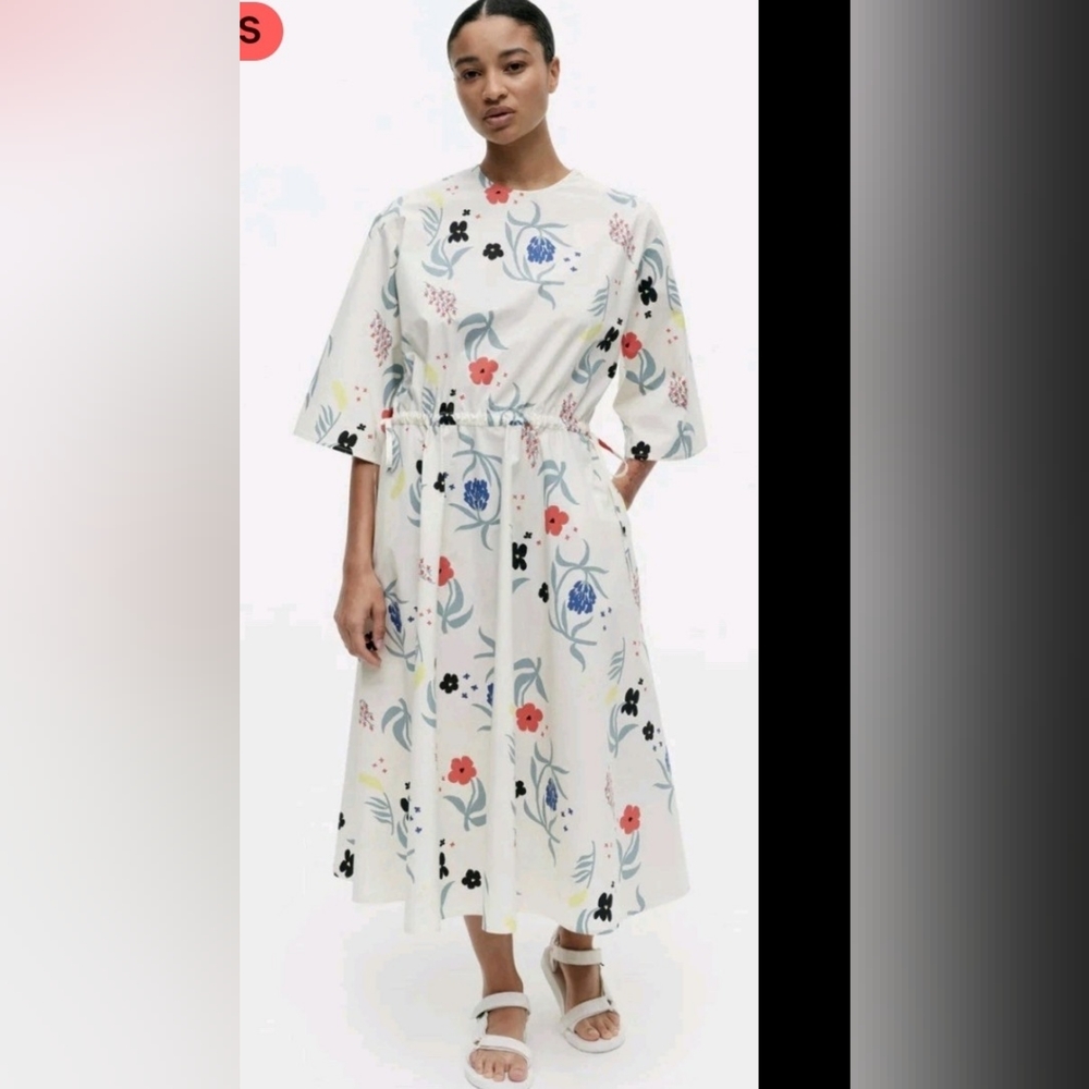 Marimekko Floral Dress - Cream, Red, Blue